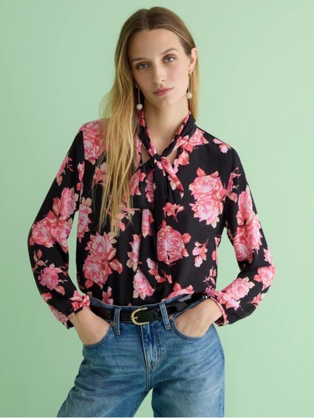 J.Crew Tie-neck long-sleeve top in midnight rose Size XS